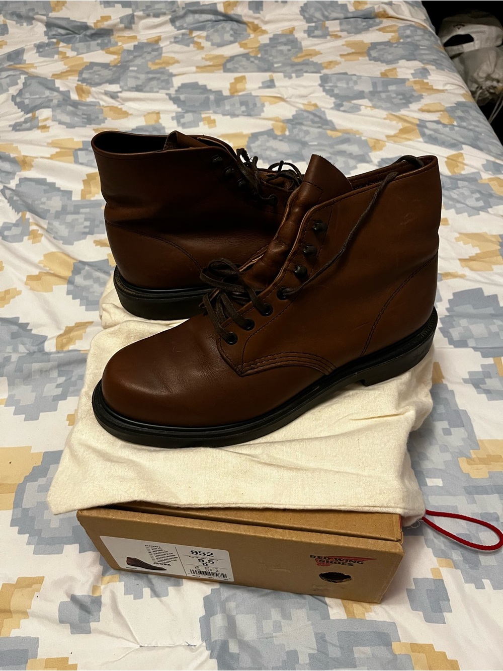 Red Wing Shoes 952 Supersole Brown Leather Work Boots 9.5D MADE IN USA w/ Box